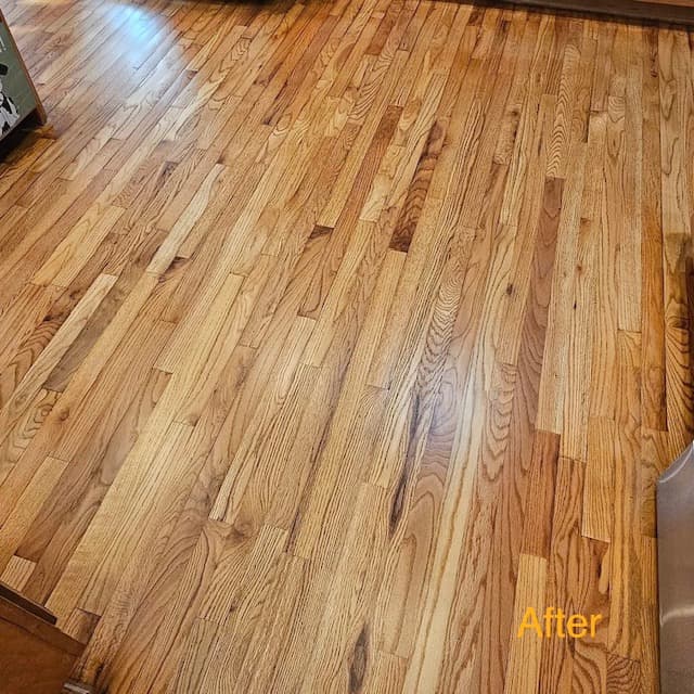 Red oak living room floor — after surface prep and recoat