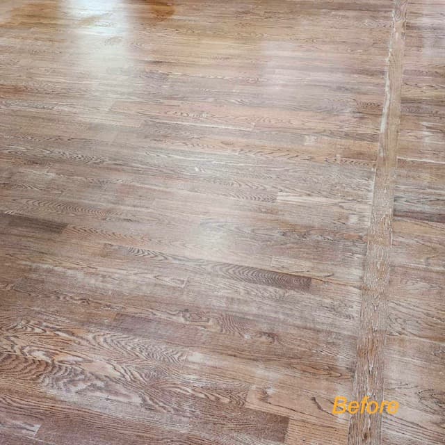 Surface prep — worn oak floor before treatment